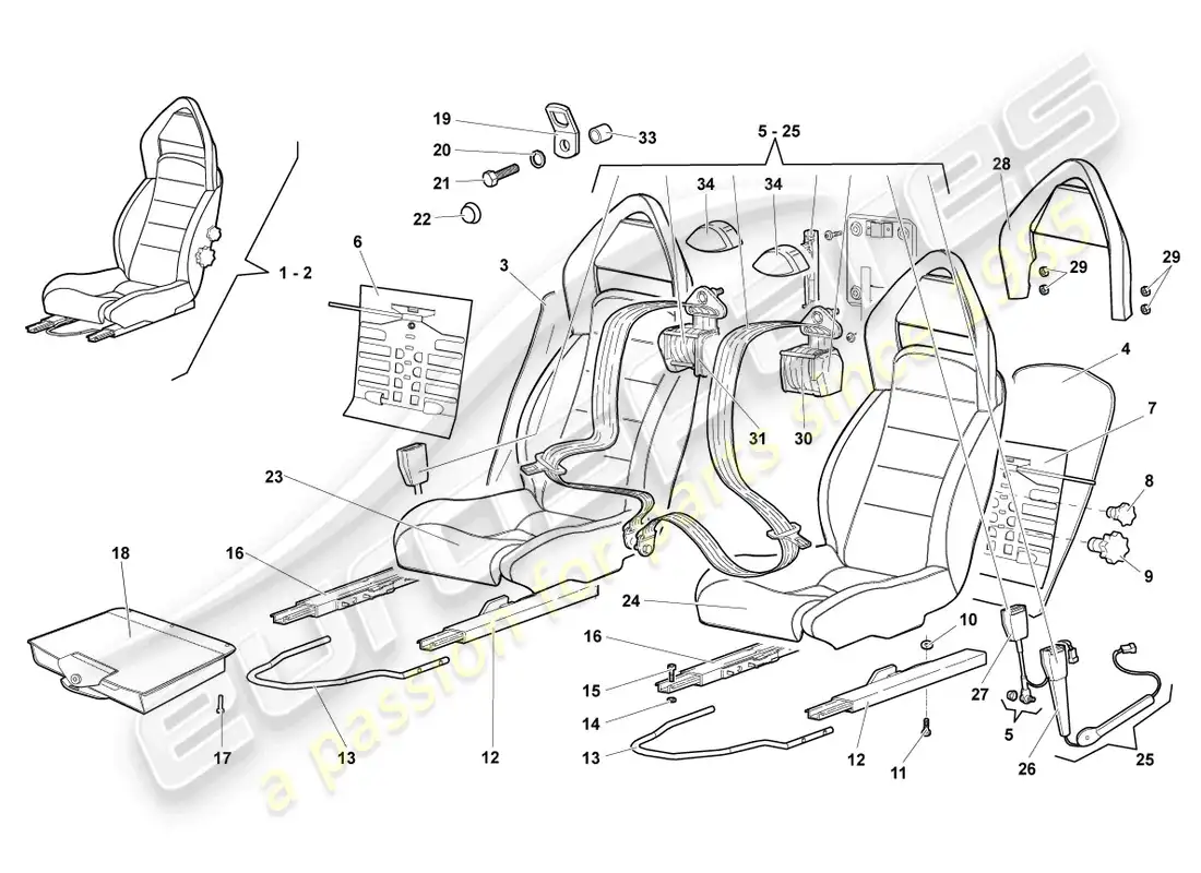 lamborghini lp640 roadster (2007) asiento completo diagrama de piezas