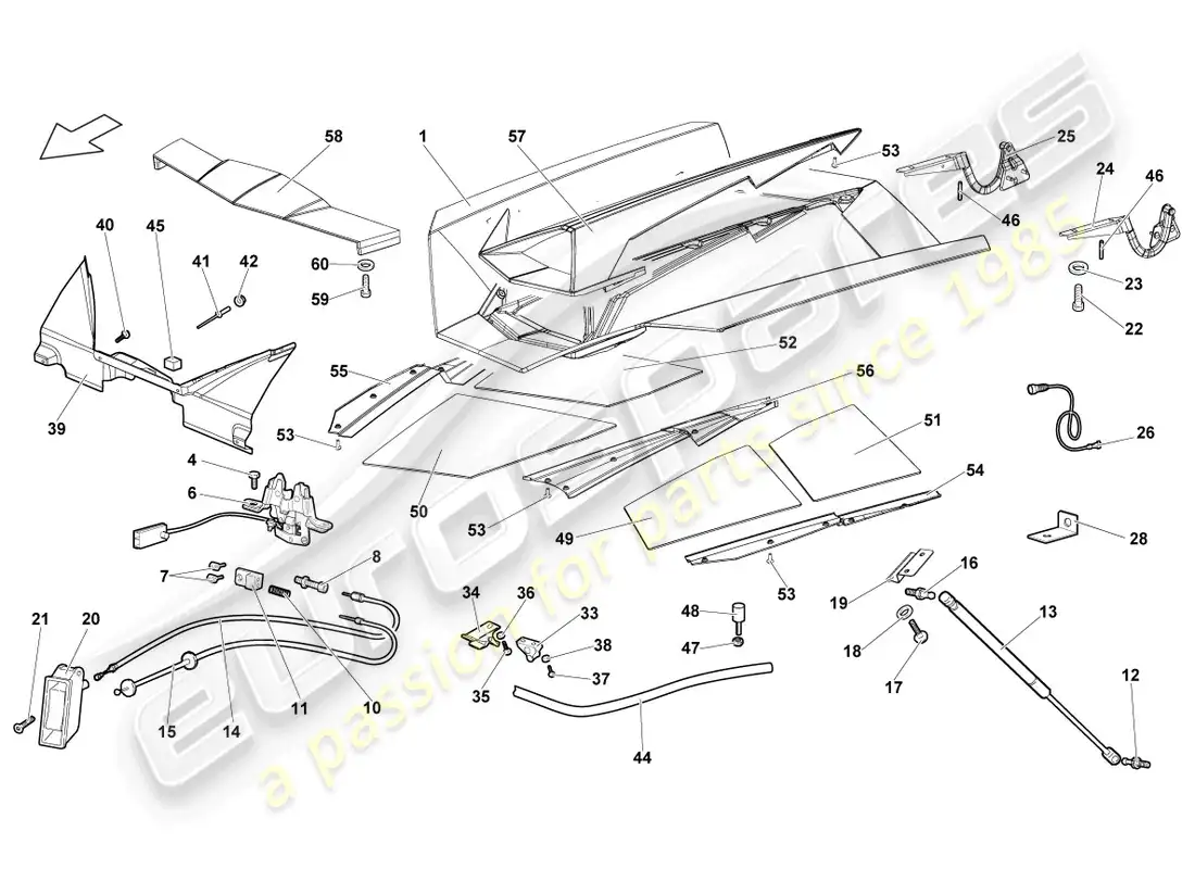 lamborghini reventon roadster tapa para cubierta de motor trasera diagrama de piezas