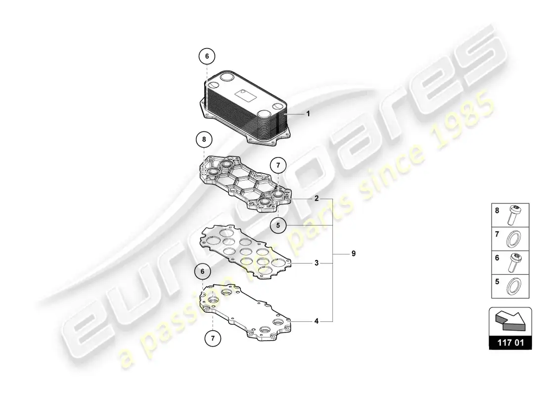 lamborghini evo spyder (2022) gear oil cooler diagrama de piezas