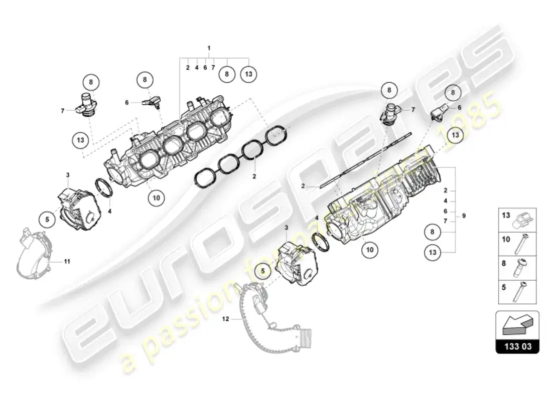 lamborghini urus (2019) colector de admisión diagrama de piezas