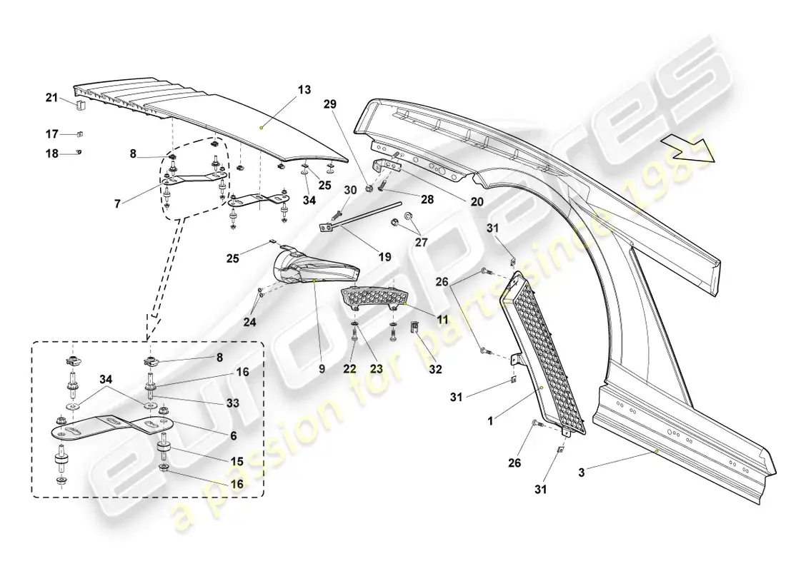 lamborghini gallardo spyder (2008) ala trasera diagrama de piezas