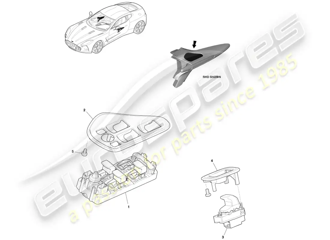 aston martin one-77 (2011) controlador de bloqueo de ventana/espejo diagrama de piezas