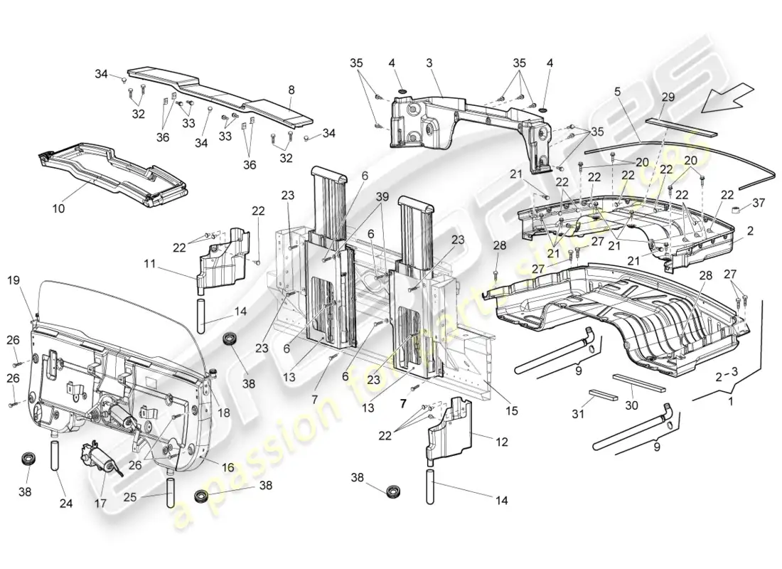 lamborghini gallardo spyder (2007) sistema de protección contra vuelcos diagrama de piezas