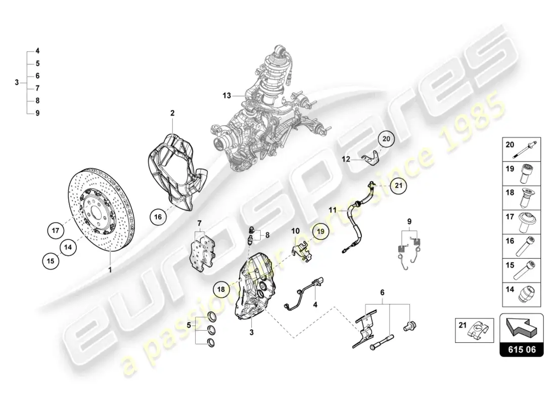 lamborghini sto (2021) disco de freno cerámico delantero diagrama de piezas