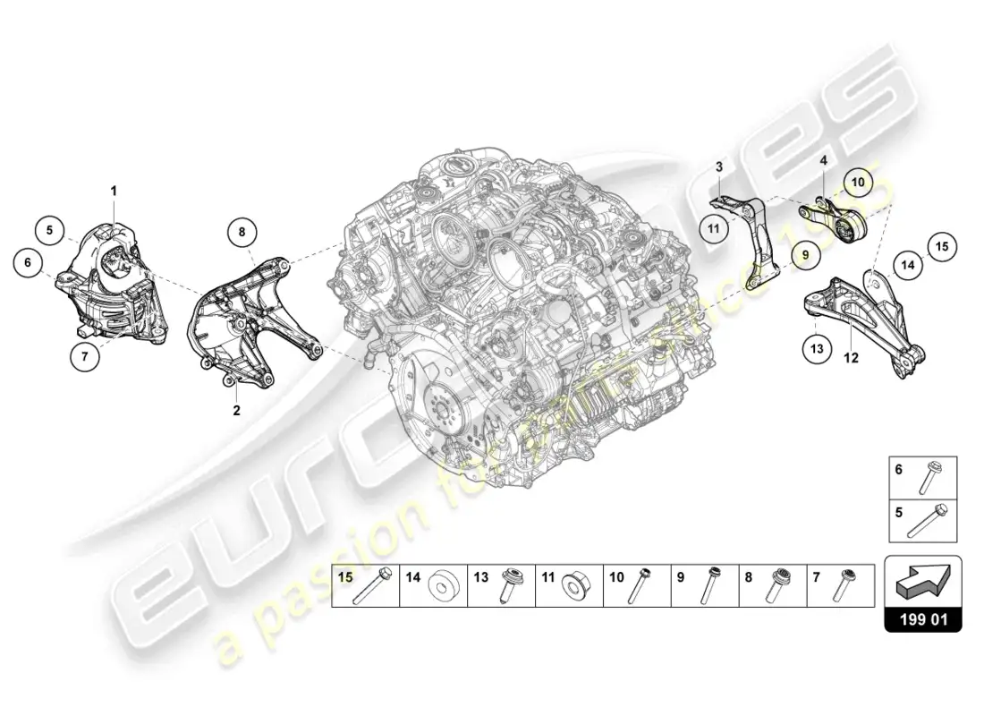 lamborghini urus s (2023) soporte del motor diagrama de piezas