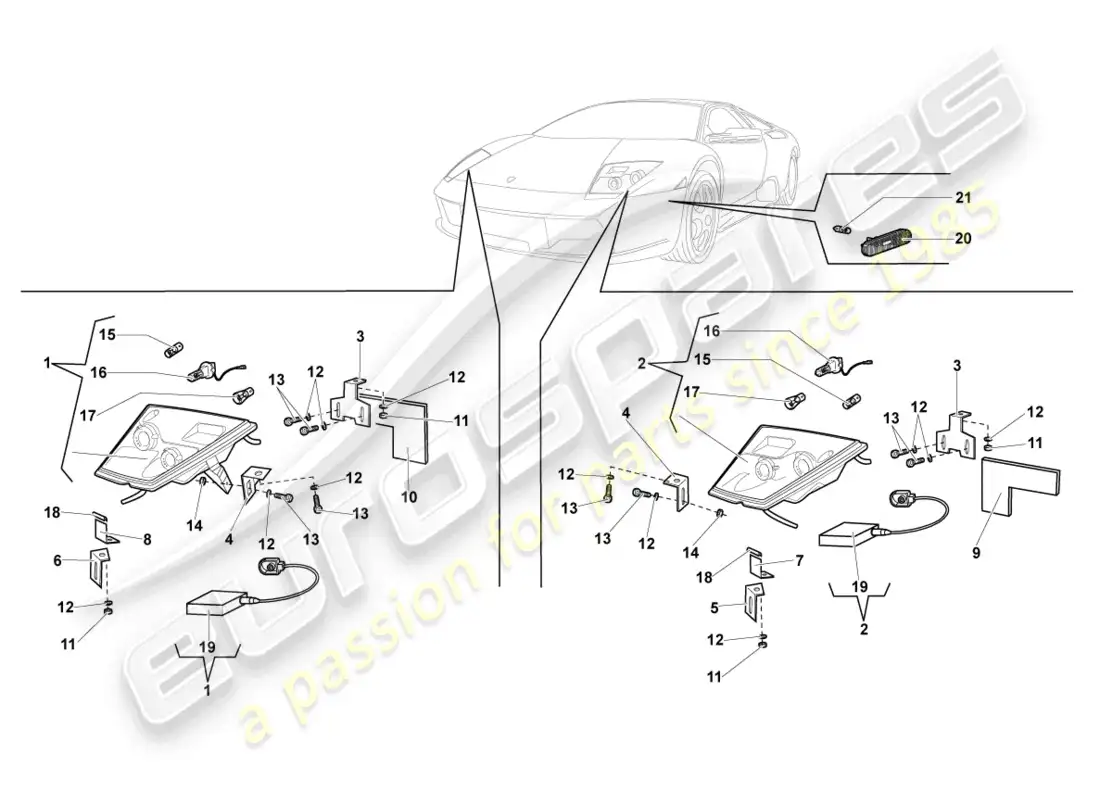 lamborghini lp640 coupe (2010) faro de descarga de gas diagrama de piezas
