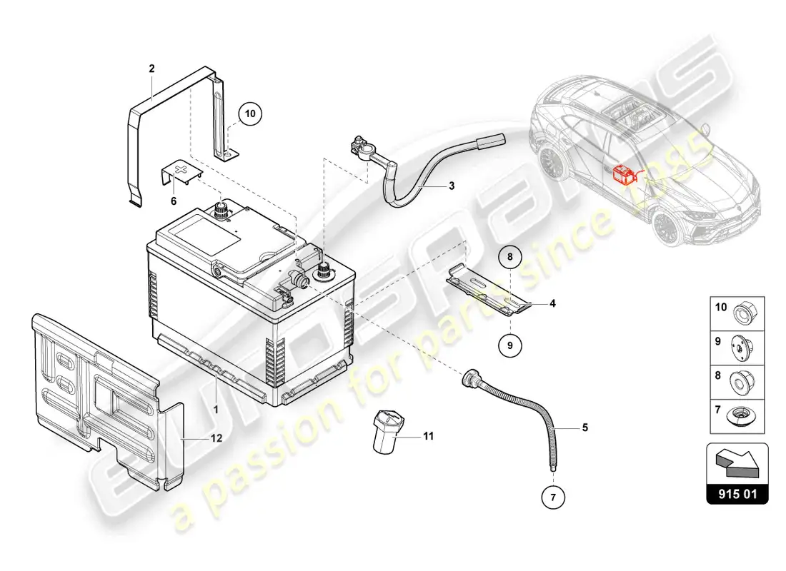 lamborghini urus s (2023) diagrama de piezas de la batería