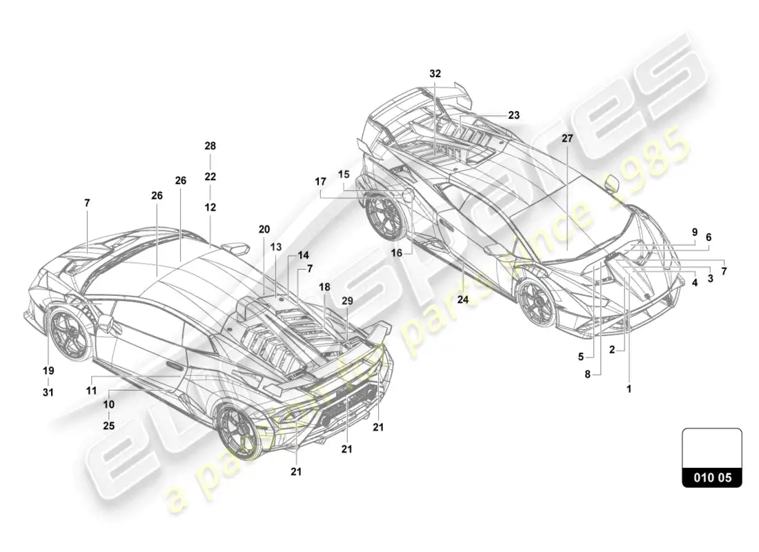 lamborghini sto (2022) inscripciones/letras diagrama de piezas