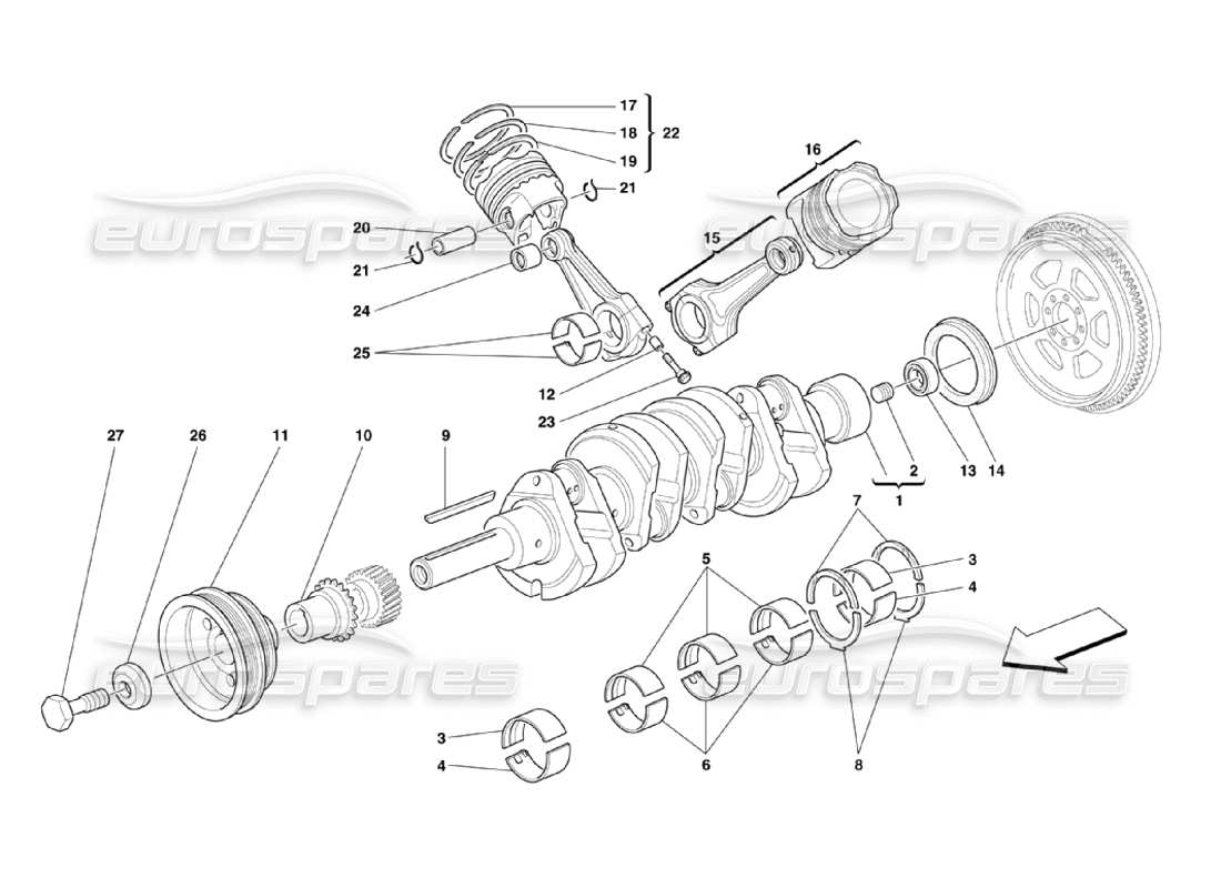 FERRARI 360 CHALLENGE STRADALE DIAGRAMA DE PIEZAS DEL CIGÜEÑAL, BIELAS Y PISTONES ferrari 360 challenge stradale diagrama de piezas del cigüeñal, bielas y pistones