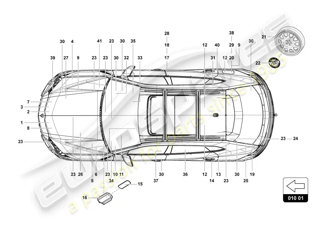 lamborghini urus performante (2023) señales/avisos diagrama de piezas