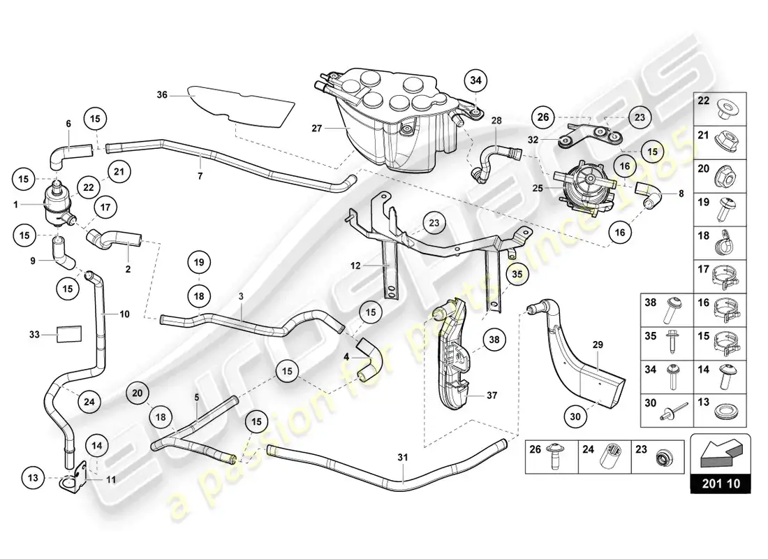 lamborghini ultimae (2022) sistema de filtro de carbón activado diagrama de piezas