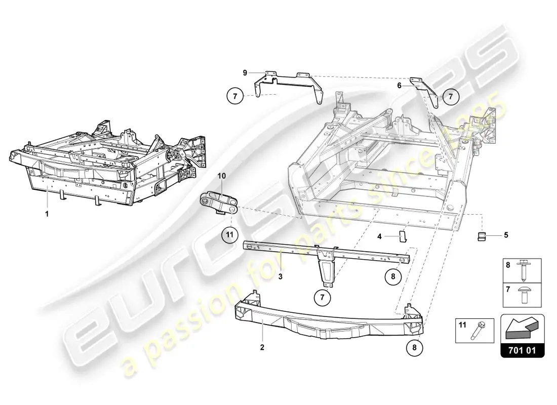 lamborghini ultimae (2022) marco de adorno parte delantera diagrama de piezas