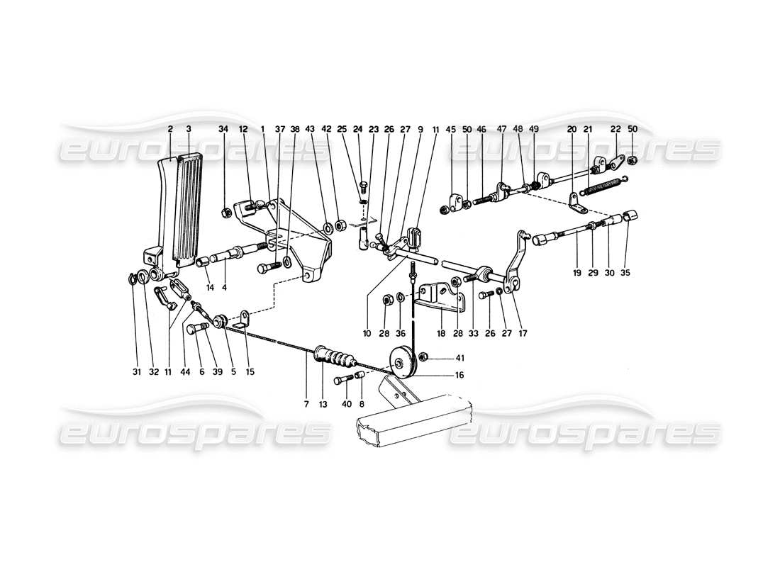 ferrari 246 dino (1975) diagrama de piezas del control del acelerador