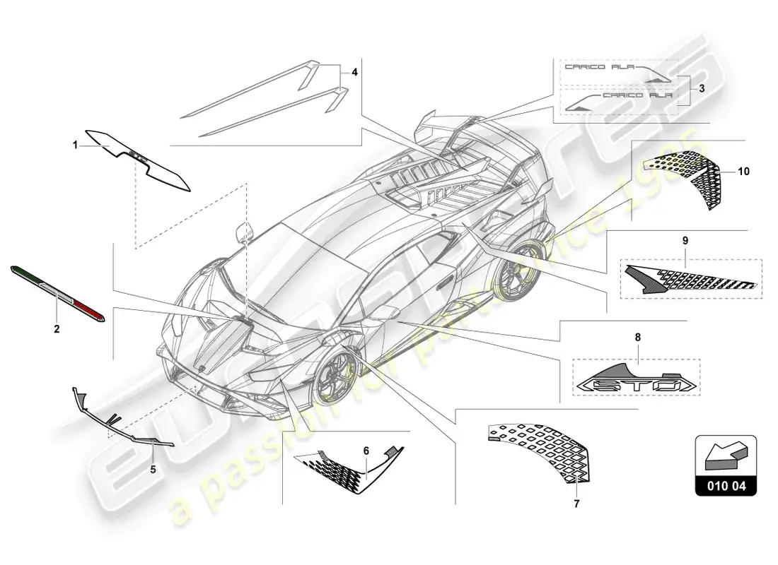 lamborghini sto (2022) decorative adhesive strips diagrama de piezas