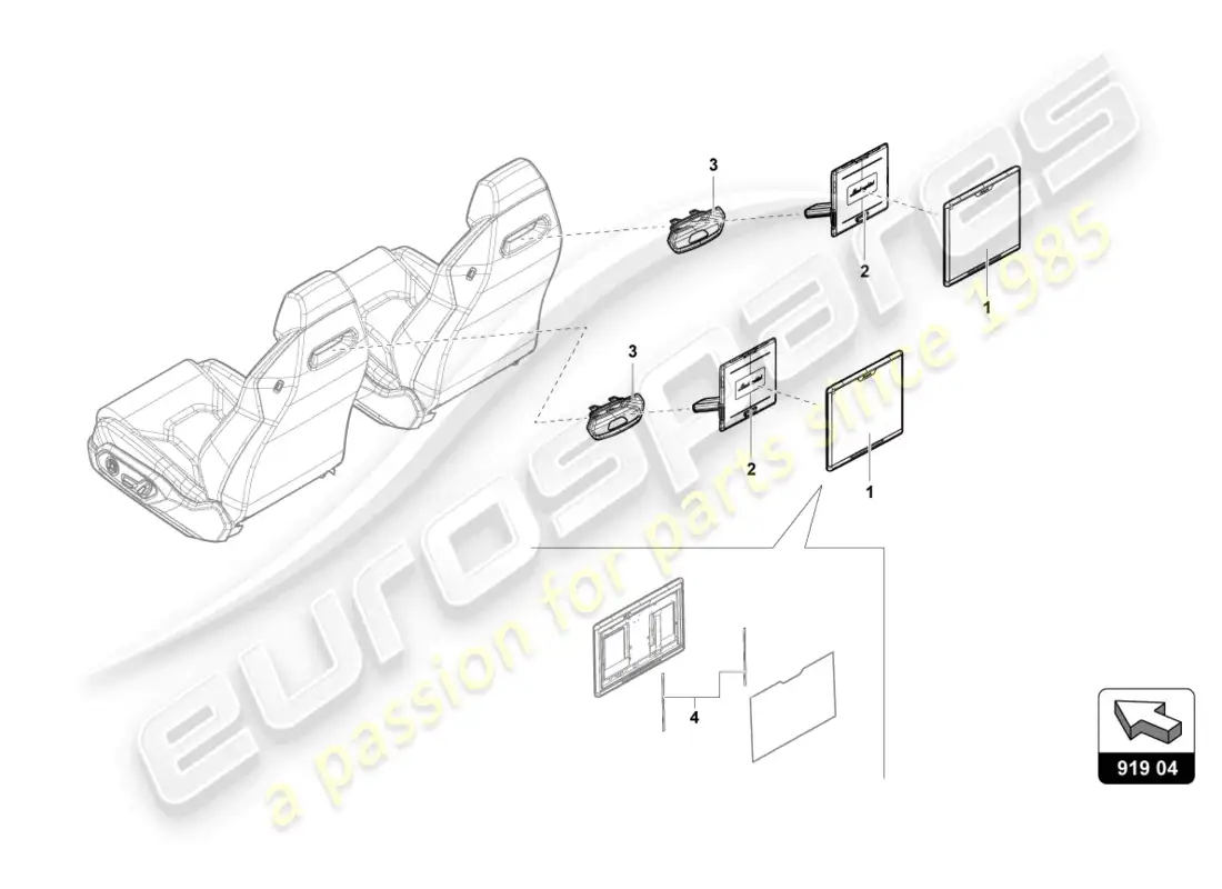 lamborghini urus (2021) piezas eléctricas para infoentretenimiento trasero diagrama de piezas