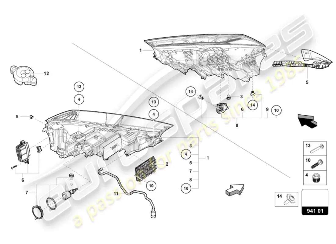 lamborghini urus (2020) faro led diagrama de piezas