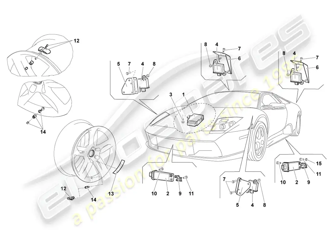 lamborghini reventon roadster sistema de control de presión de neumáticos diagrama de piezas