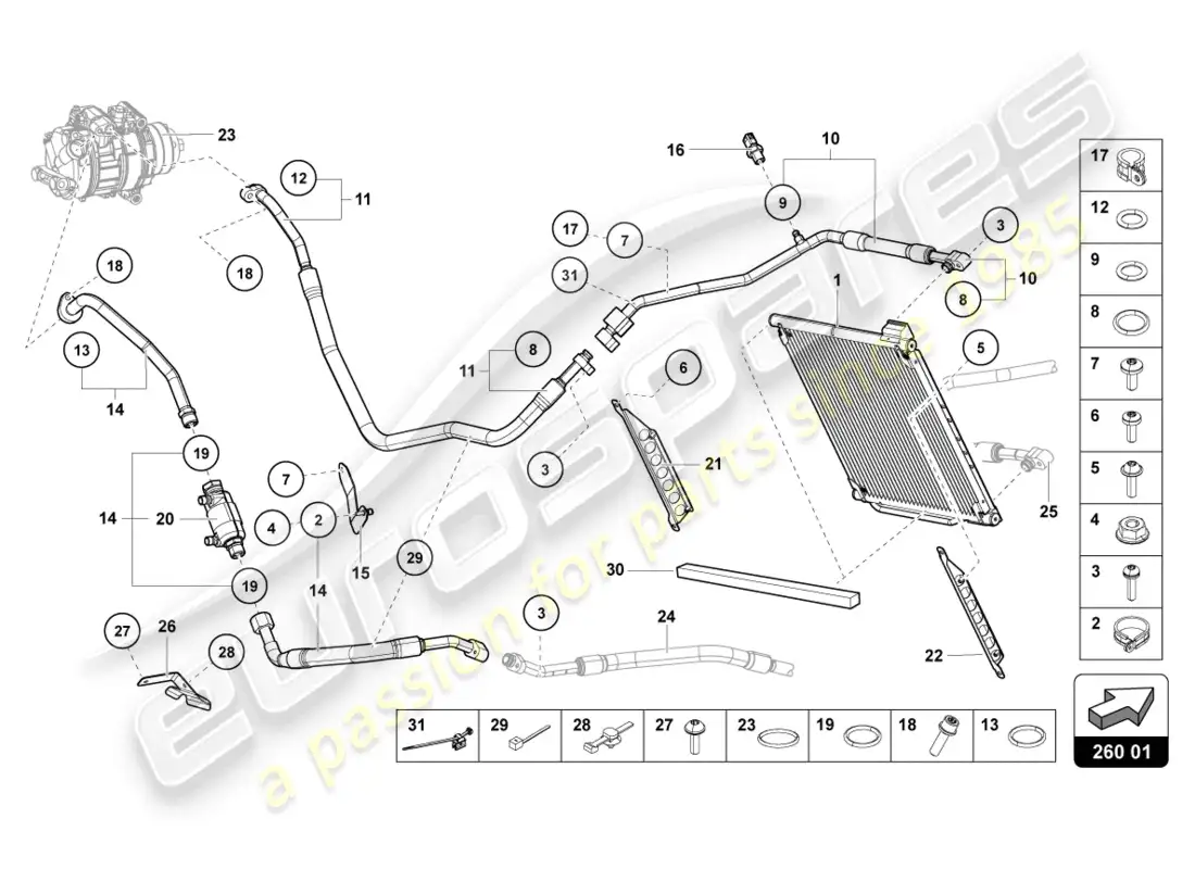 lamborghini ultimae roadster (2022) diagrama de piezas del condensador de a/c