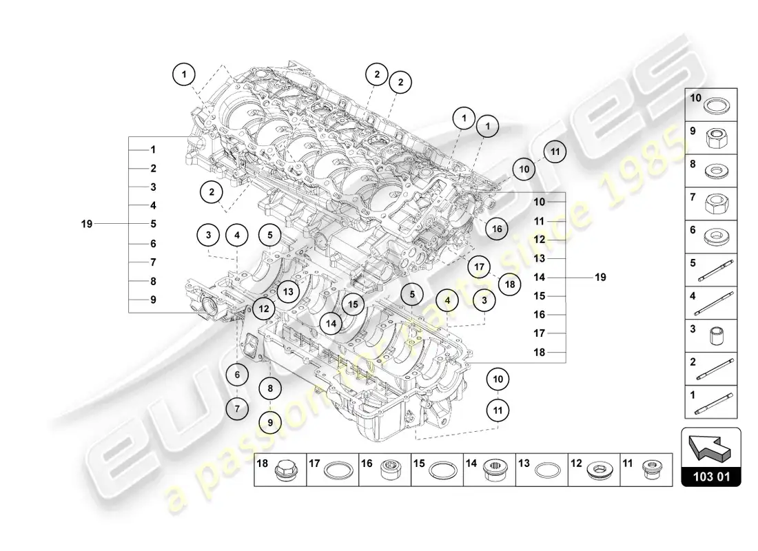 lamborghini ultimae roadster (2022) bloque de motor diagrama de piezas