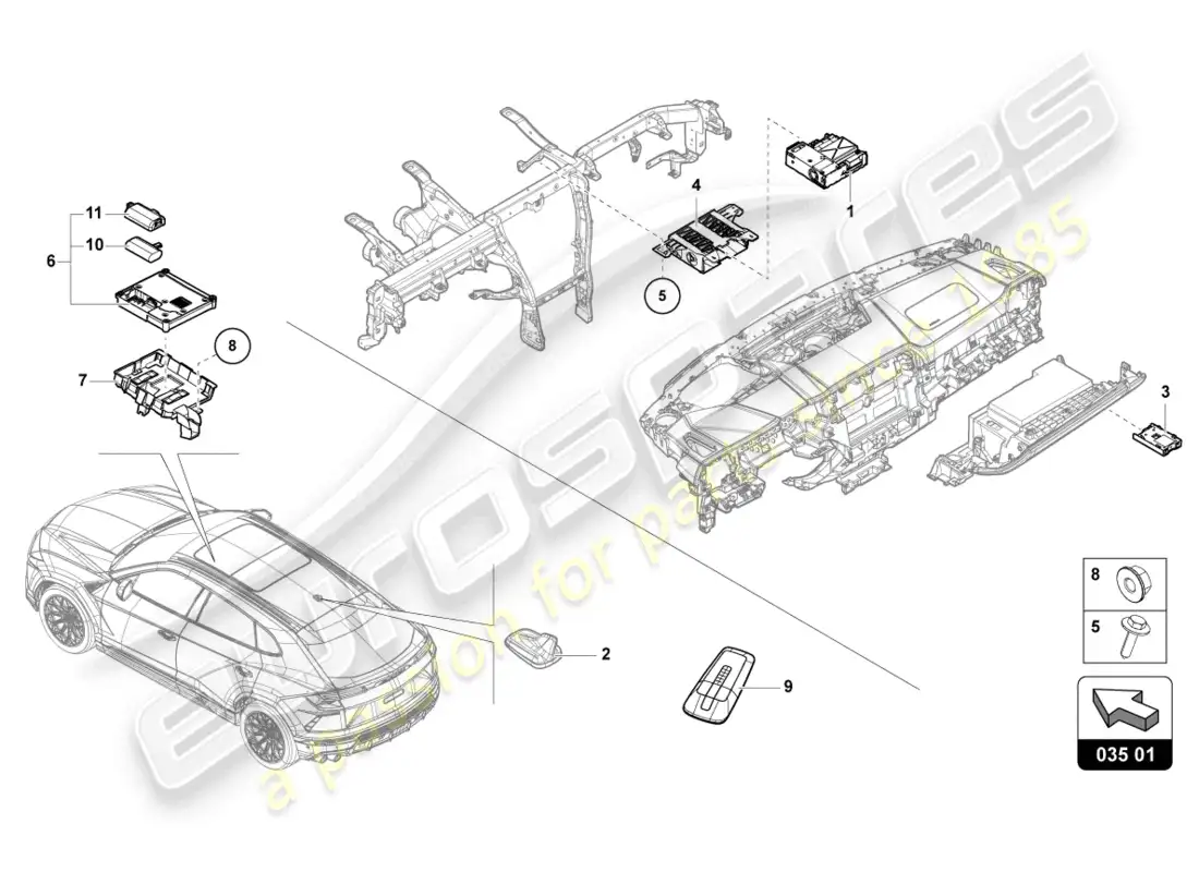 lamborghini urus performante (2023) unidad de control para infor diagrama de piezas