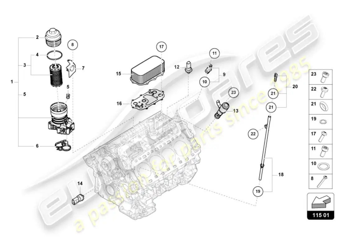 lamborghini urus (2021) elemento filtrante de aceite diagrama de piezas