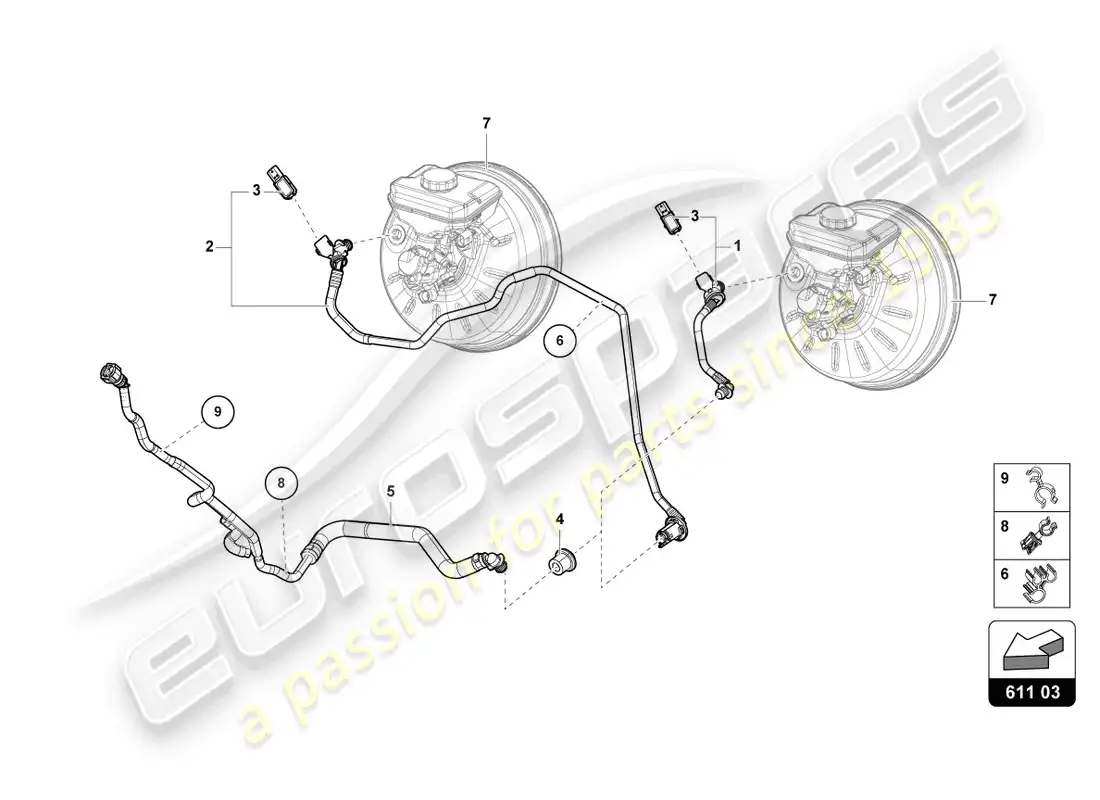 lamborghini urus (2022) mangueras de vacío para servo freno diagrama de piezas