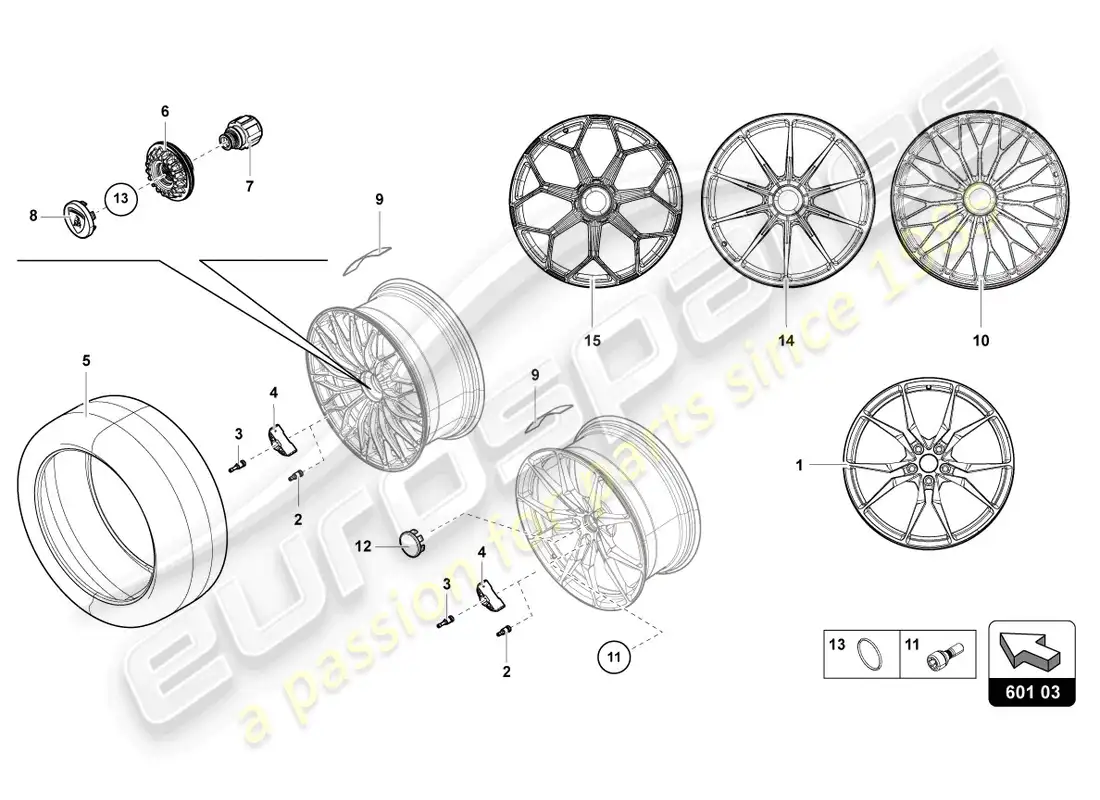 lamborghini ultimae roadster (2022) ruedas/neumáticos delanteros diagrama de piezas