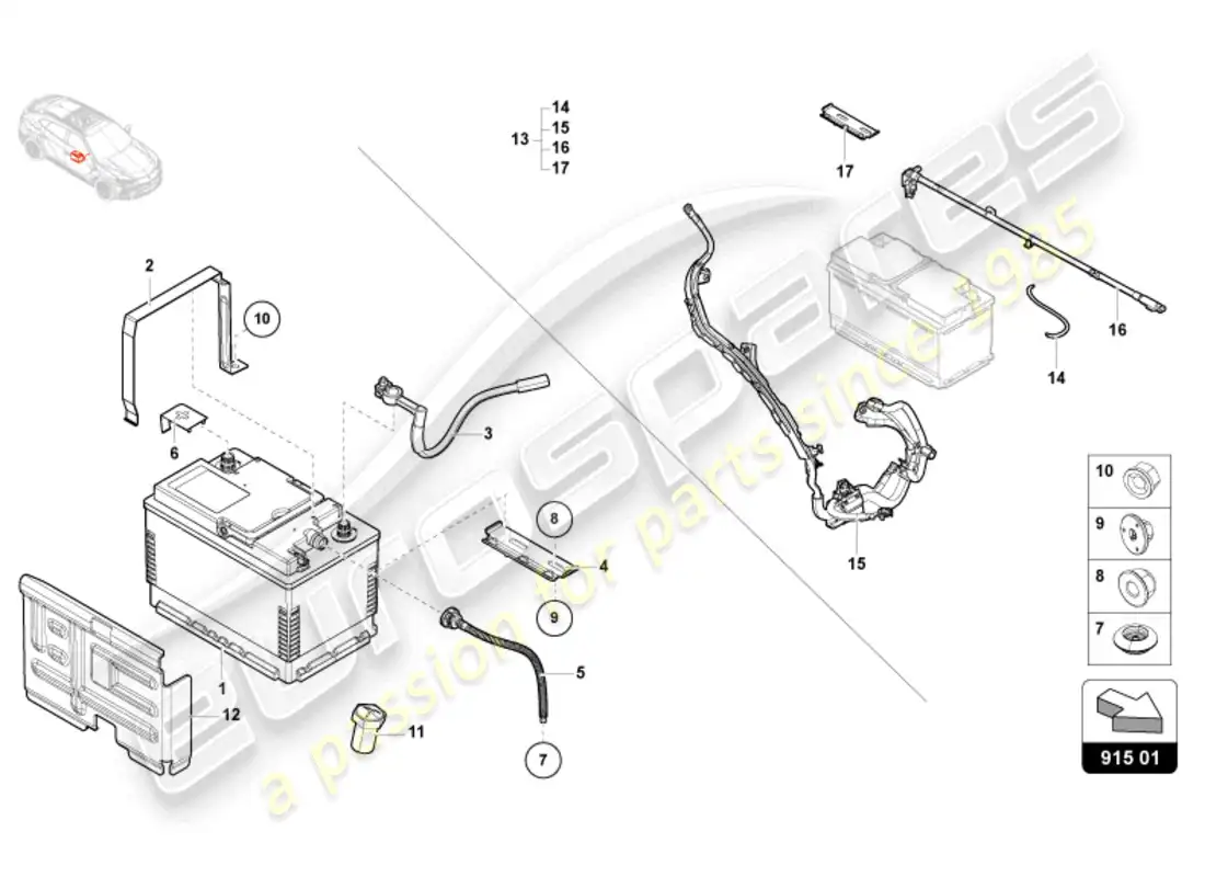 lamborghini urus (2020) batería diagrama de piezas