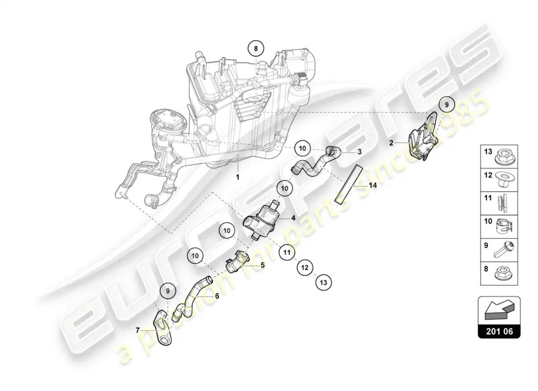 lamborghini evo spyder (2021) contenedor de carbón activado diagrama de piezas