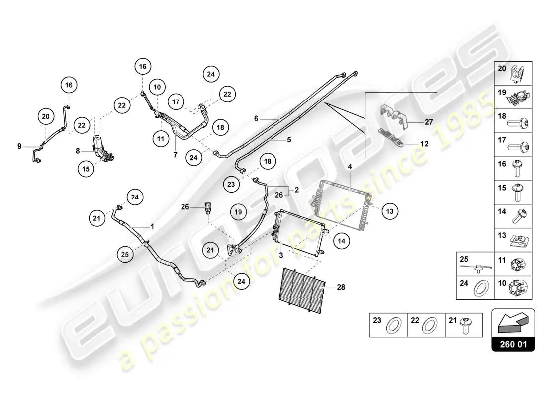lamborghini evo coupe (2021) condensador de a/c diagrama de piezas