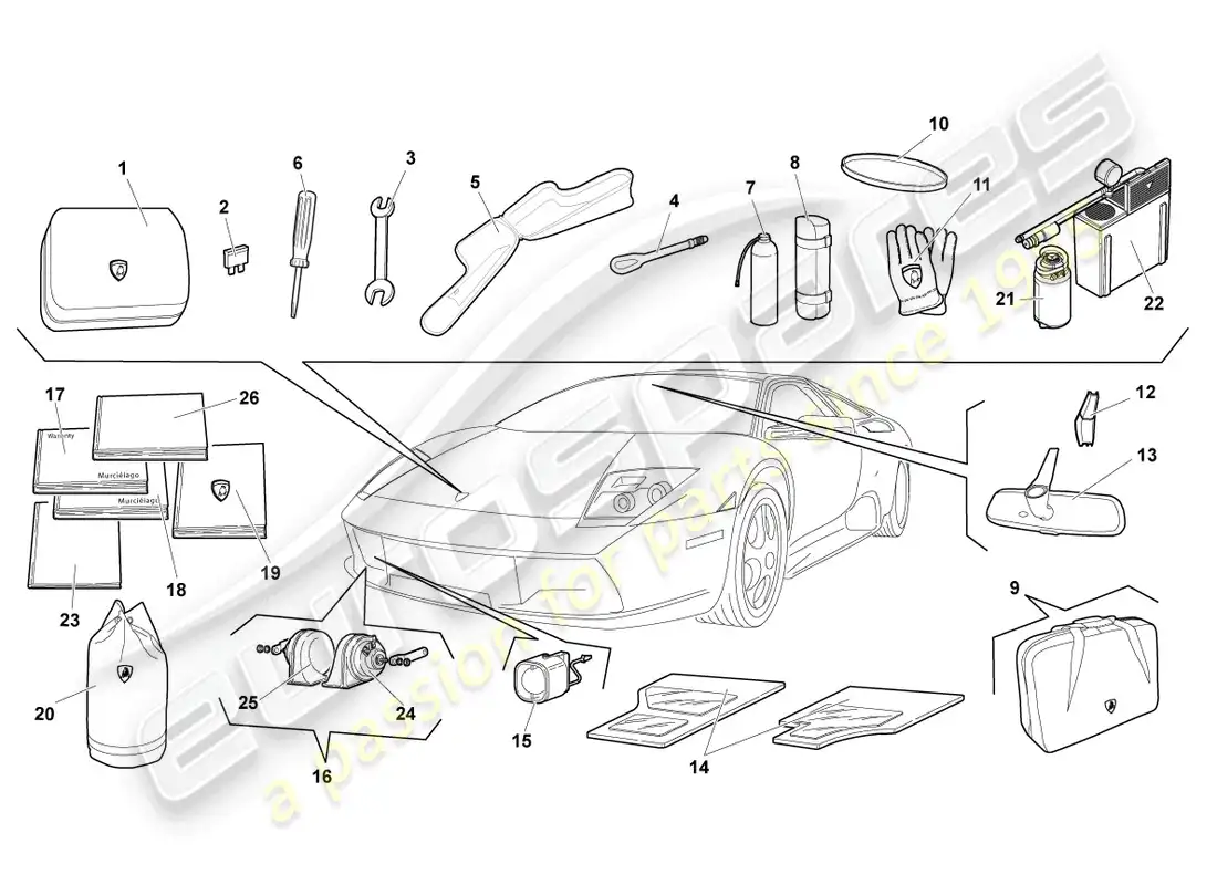 lamborghini reventon roadster herramientas del vehículo diagrama de piezas