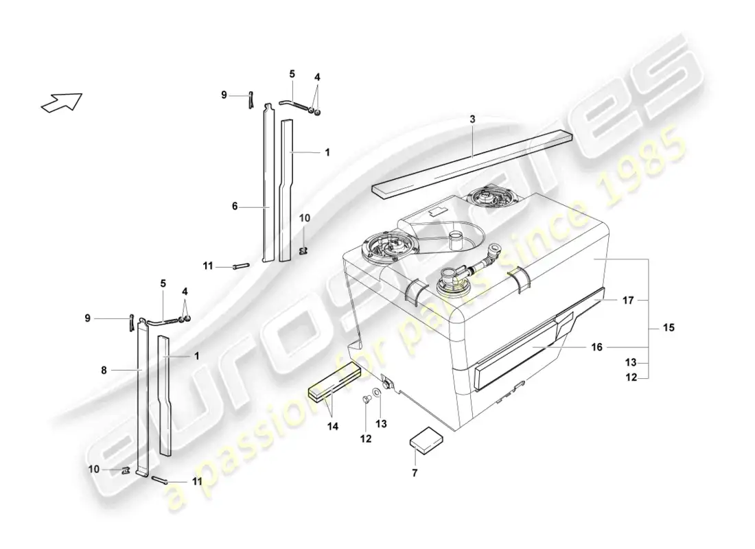 lamborghini reventon roadster tanque de combustible con accesorios diagrama de piezas