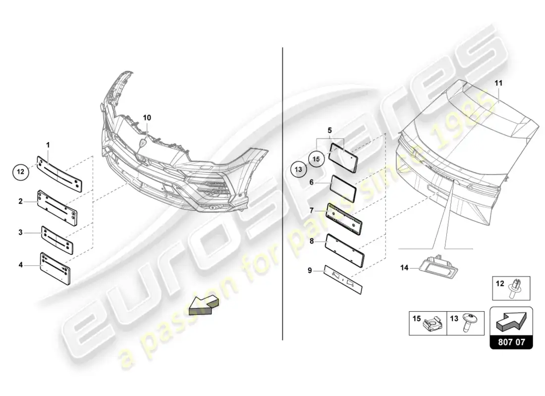 lamborghini urus (2019) porta matrícula diagrama de piezas