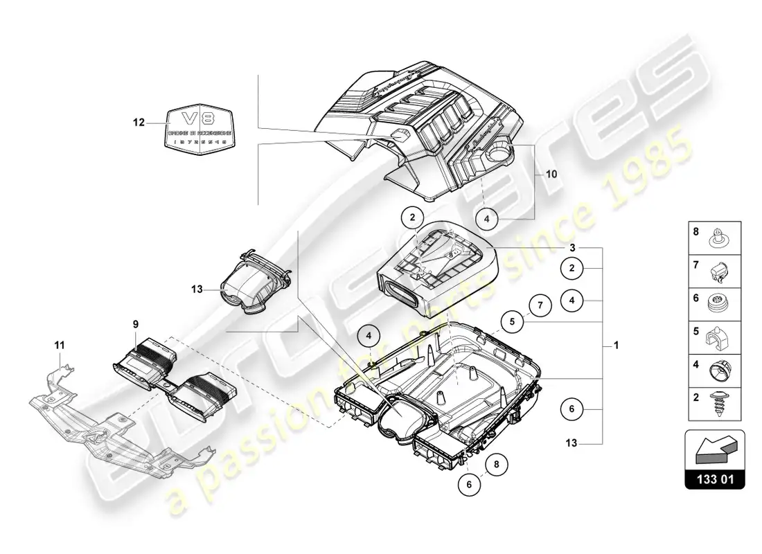 lamborghini urus (2022) filtro de aire con piezas de conexión diagrama de piezas