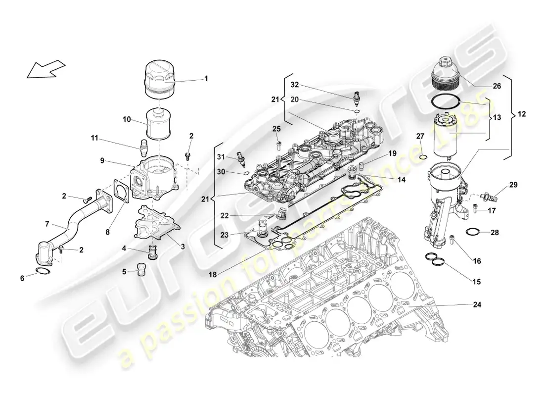 lamborghini gallardo coupe (2005) diagrama de piezas del filtro de aceite