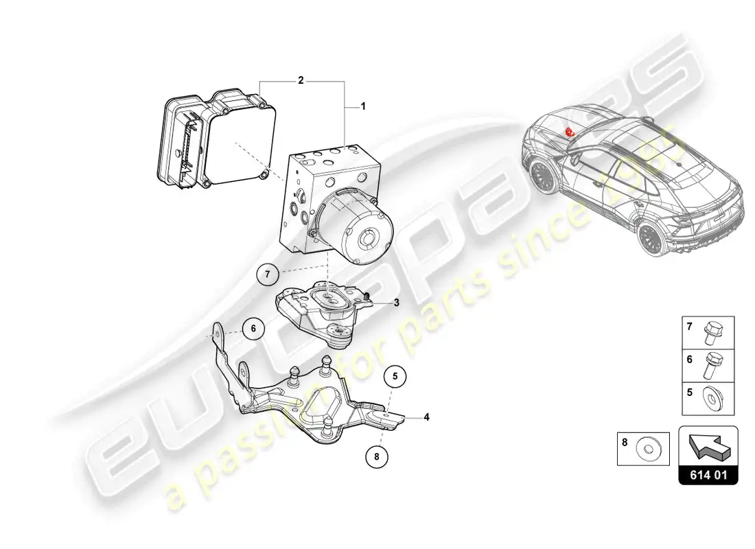 lamborghini urus (2022) unidad abs con unidad de control diagrama de piezas