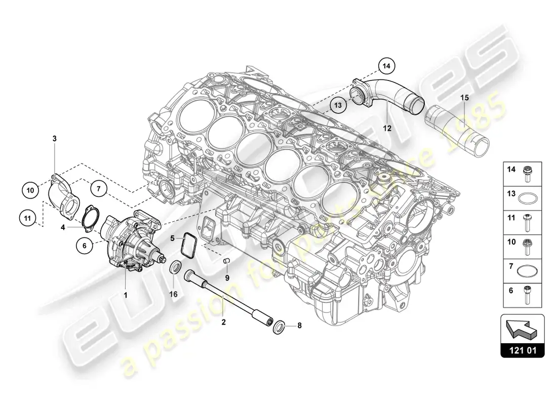 lamborghini ultimae (2022) bomba de refrigerante diagrama de piezas