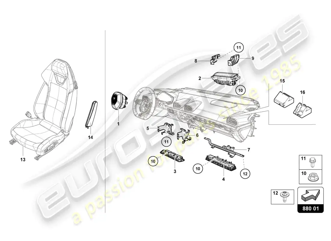 lamborghini evo spyder (2024) bolsa de aire diagrama de piezas