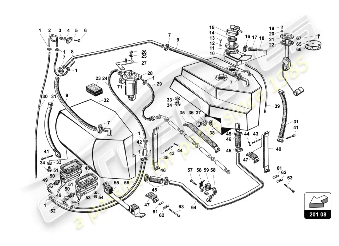 lamborghini countach 25th anniversary (1989) sistema de combustible (motor con carburador) diagrama de piezas