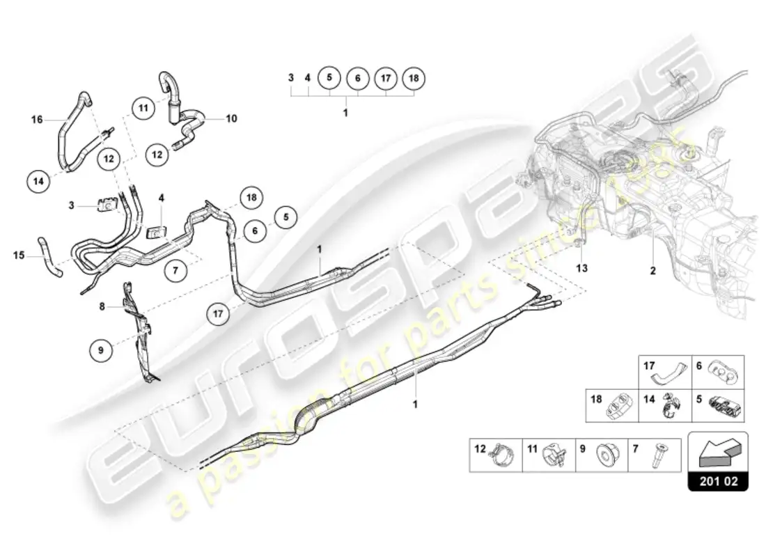 lamborghini urus performante (2024) 1 configurar tuberías de combustible diagrama de piezas