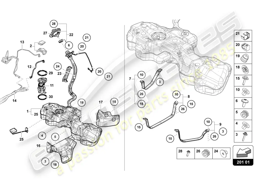 lamborghini urus performante (2024) depósito de combustible diagrama de piezas