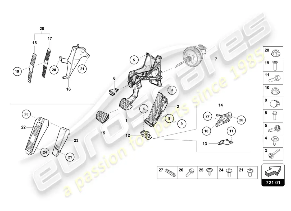 lamborghini sto (2022) freno y aceleración. palanca mecanica. diagrama de piezas