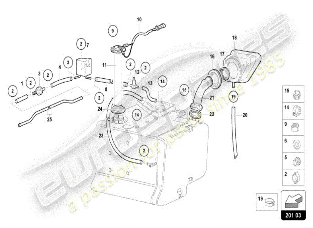 lamborghini diablo vt (1996) depósito de combustible diagrama de piezas