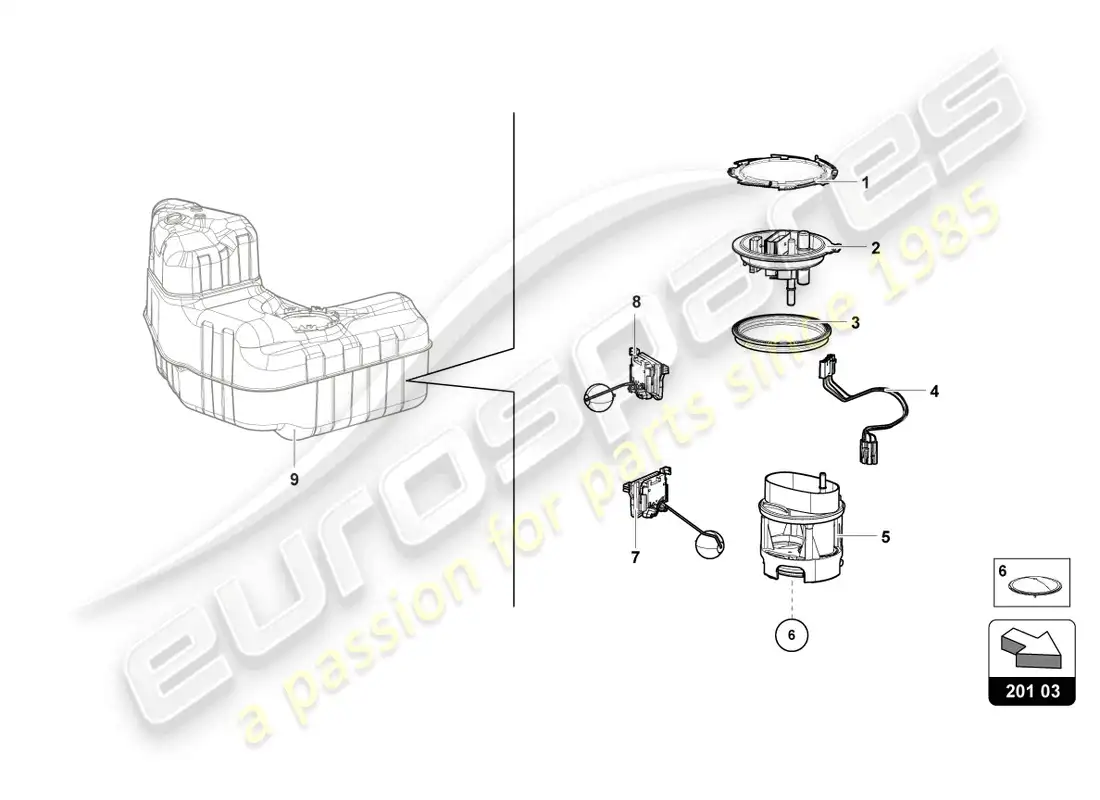 lamborghini tecnica (2023) módulo de entrega de combustible derecho diagrama de piezas