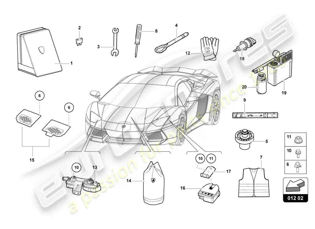 lamborghini countach lpi 800-4 (2022) herramientas del vehículo diagrama de piezas