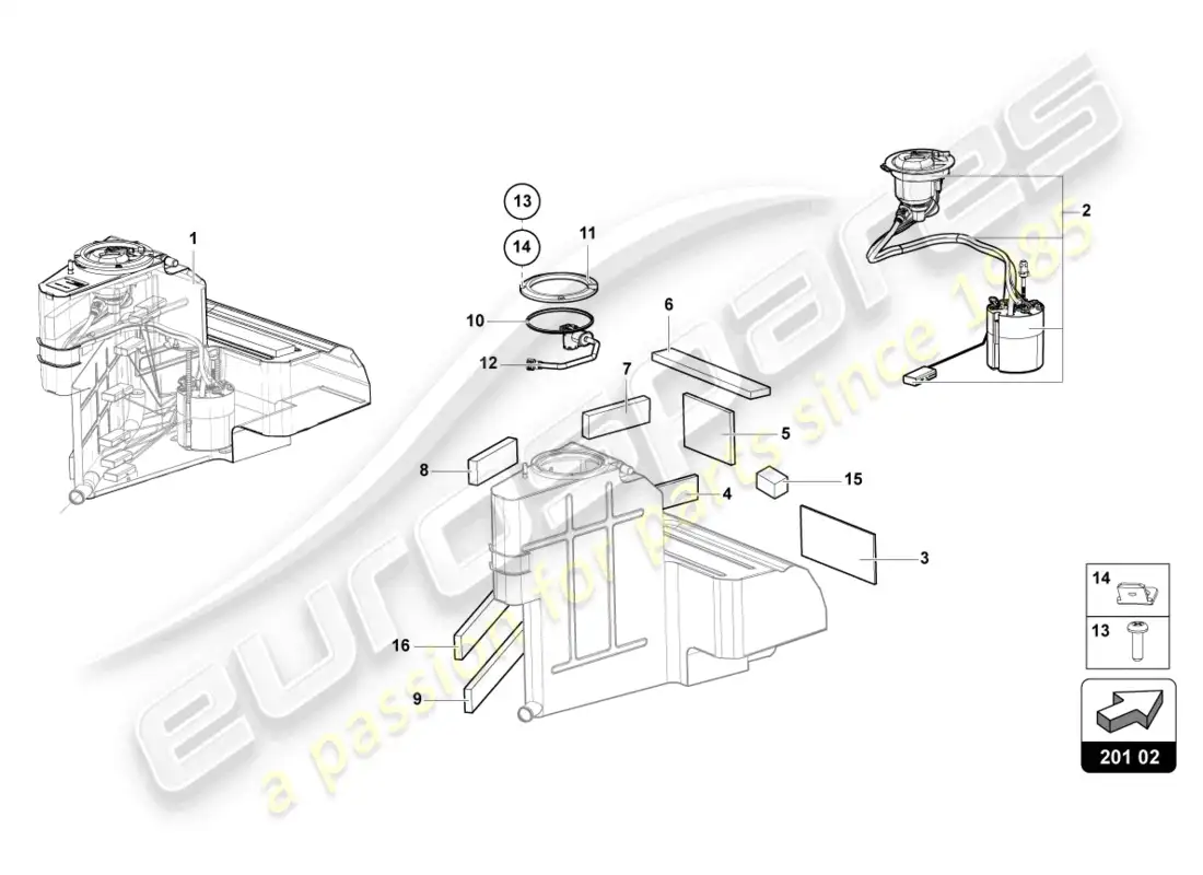 lamborghini countach lpi 800-4 (2022) tanque de combustible izquierdo diagrama de piezas
