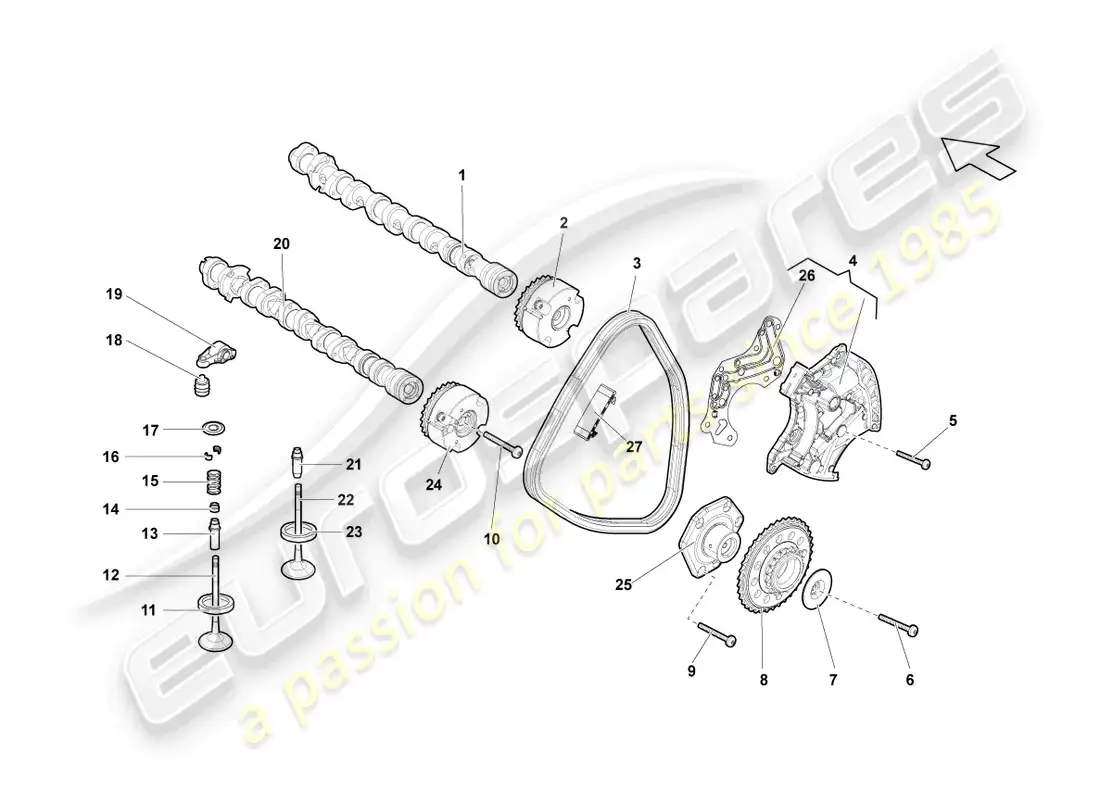 lamborghini gallardo spyder (2008) cilindros del árbol de levas 6-10 diagrama de piezas