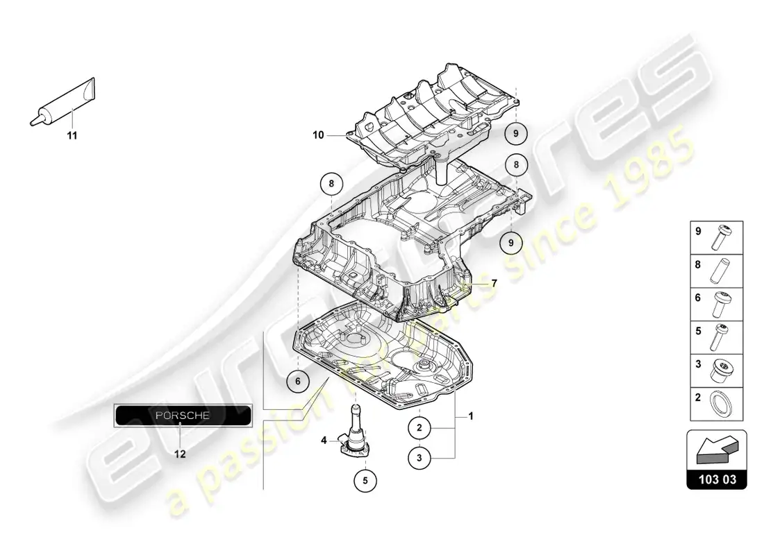 lamborghini urus (2019) cárter de aceite del motor diagrama de piezas