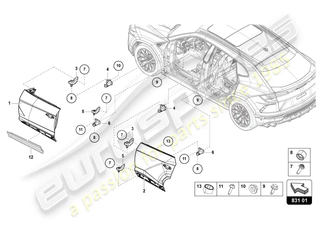 lamborghini urus (2021) puerta diagrama de piezas