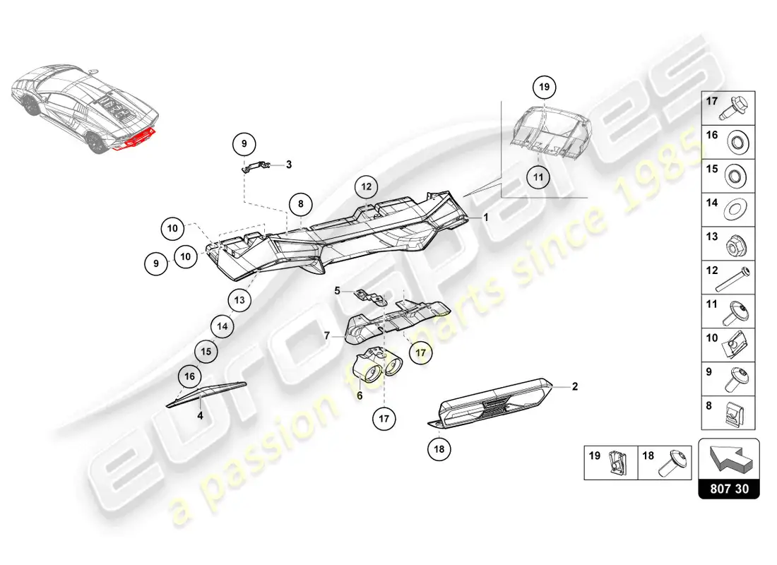 lamborghini countach lpi 800-4 (2022) parte inferior del parachoques diagrama de piezas